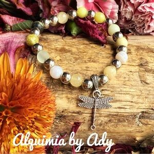 Statement silver yellow gemstones charm adorned bracelet